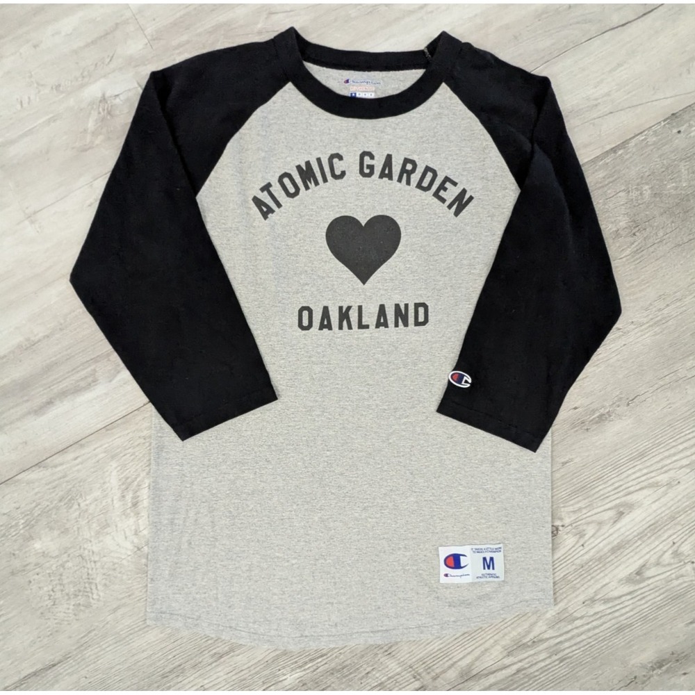 Atomic Garden Heart Tee Oakland #13-Medium Champion Baseball 3/4‎ Sleeve Shirt